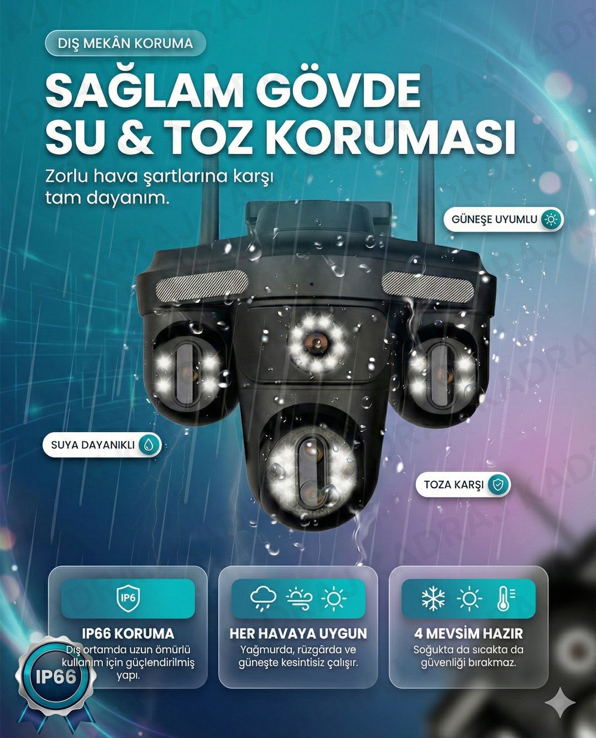 Kadraj Güneş Enerjili Sim Kartlı Kamera - 4 Kameralı - 600GB TURK TELEKOM Hat Dahil + 2 Solar Panel + 20000mah Batarya