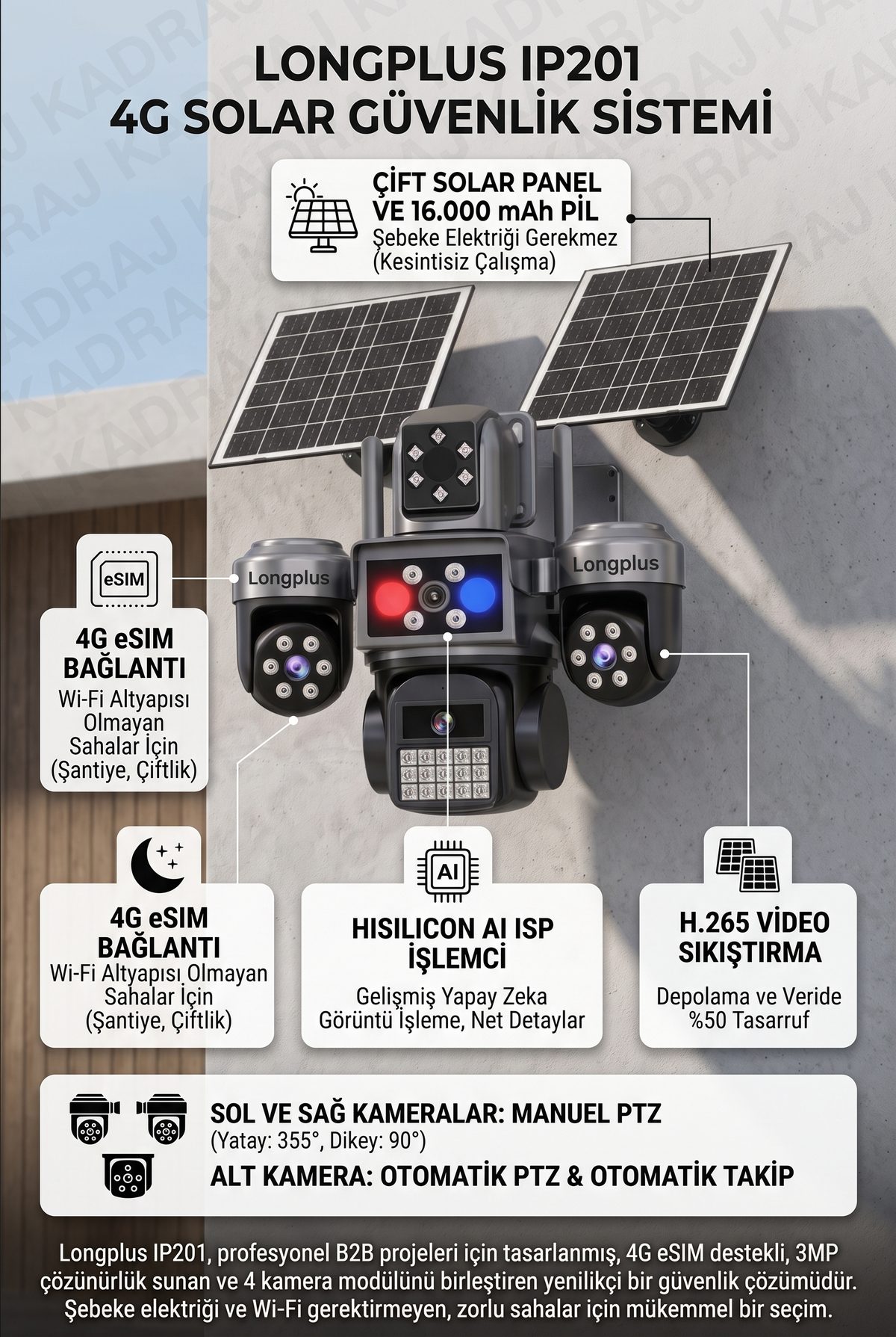Longplus IP201 solar panelli 4G güvenlik kamerası dış mekan kablosuz izleme sistemi.