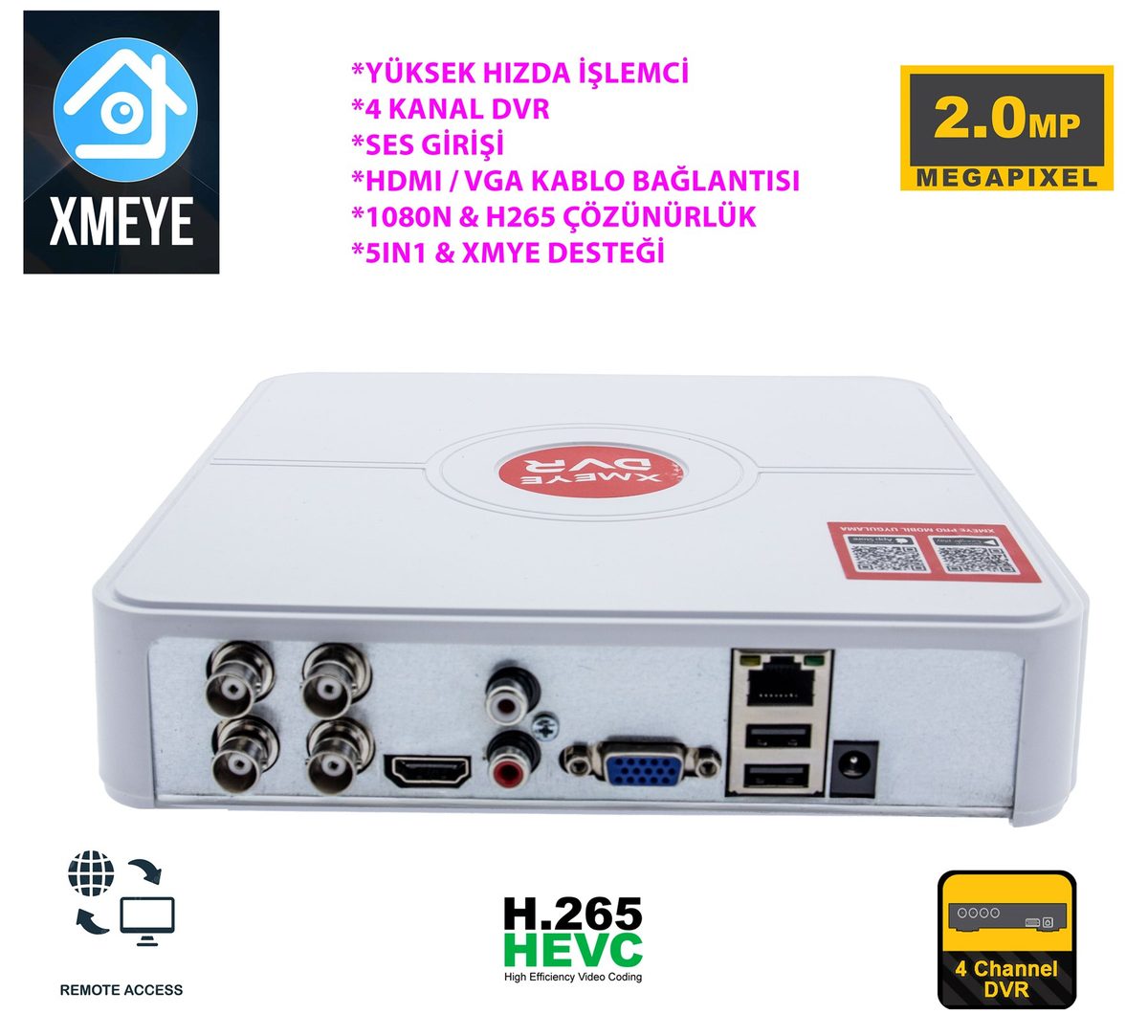 Kadraj Kadraj 4 Kanal 2MP Kayıt Cihazı AHD 1080N H265+ Plus 5in1 Xmeye Yüksek Performans - görsel 5