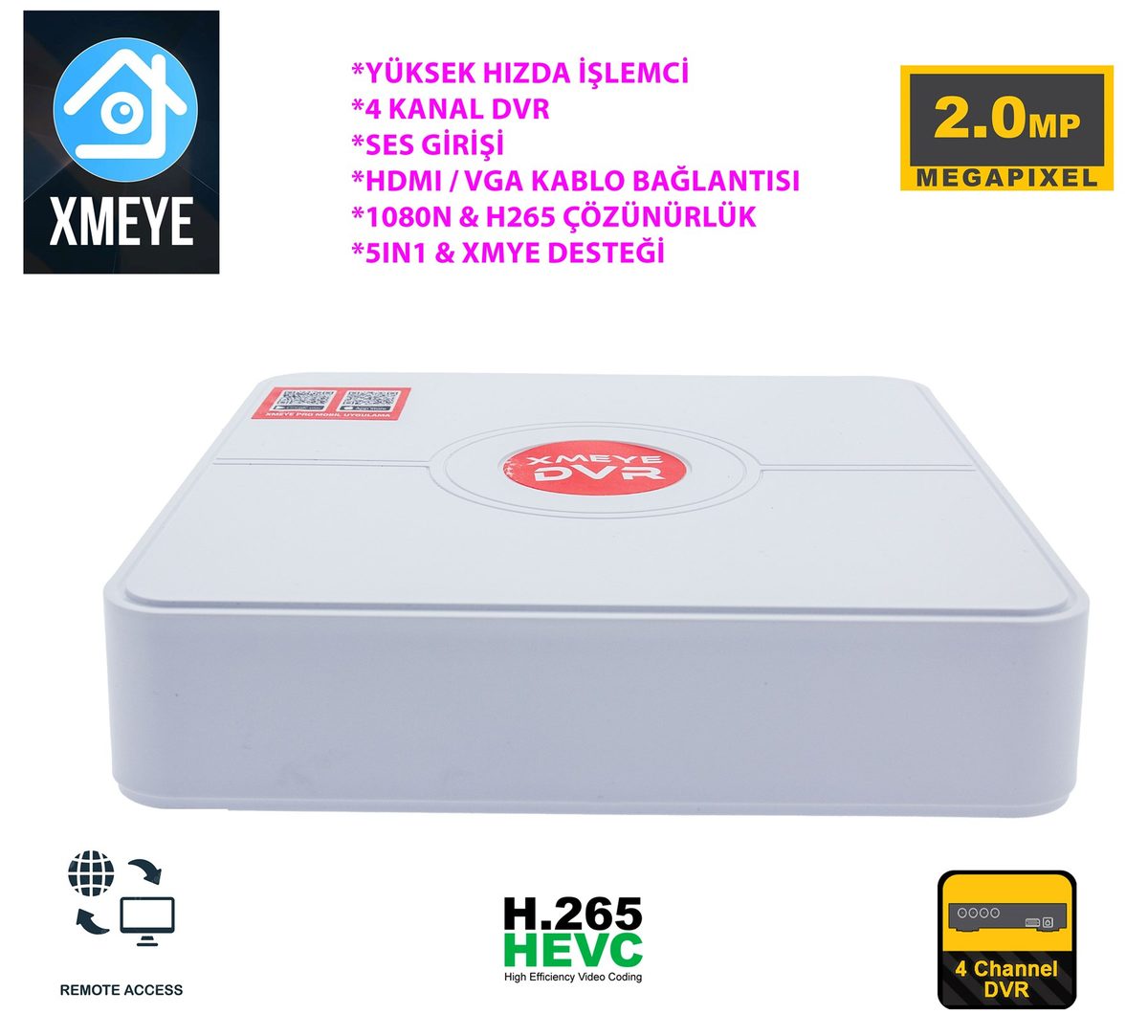 Kadraj Kadraj 4 Kanal 2MP Kayıt Cihazı AHD 1080N H265+ Plus 5in1 Xmeye Yüksek Performans - görsel 4