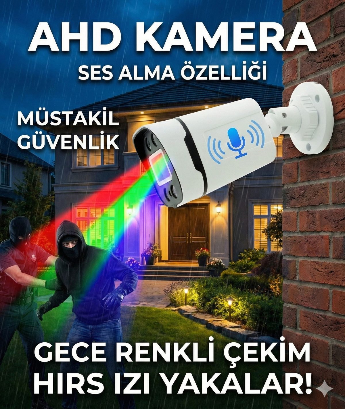 Kadraj Kadraj - Gece Renkli - SESLI 5MP Sony Seculensli 1080p Full HD AHD Güvenlik Kamerası - 4X Ultra Warm LED Colorvu - Plastik Kasa - görsel 4