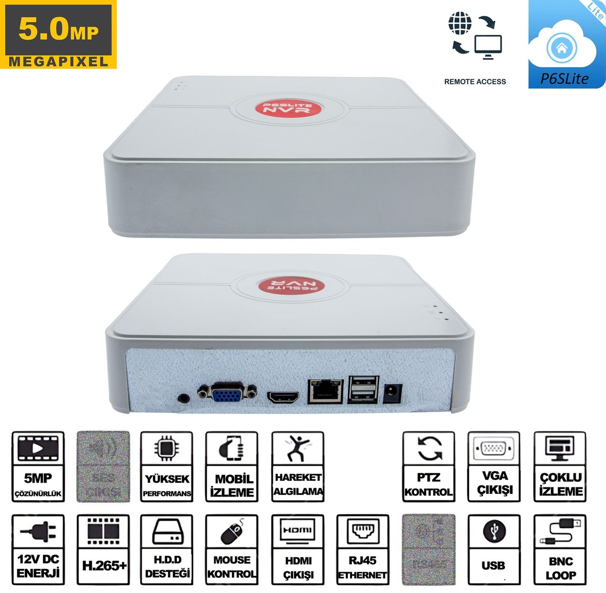 Kadraj Kadraj NVR Kayıt Cihazı 16 Kanal 5MP 1080P H265 5in1 Hibrit P6SLite - görsel 2