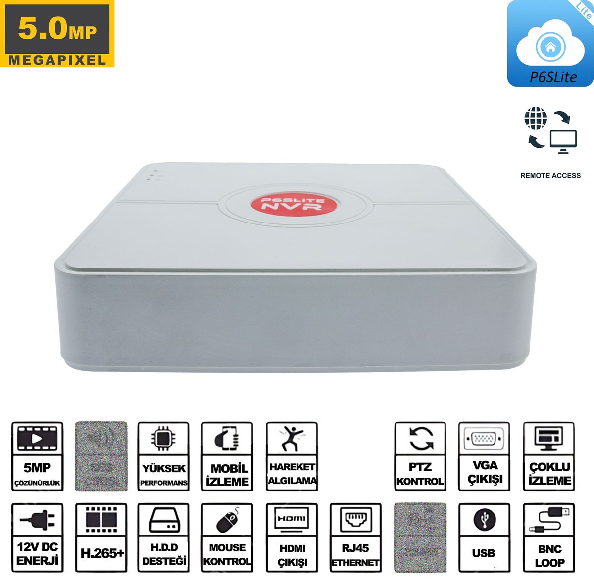 Kadraj Kadraj NVR Kayıt Cihazı 16 Kanal 5MP 1080P H265 5in1 Hibrit P6SLite - görsel 4