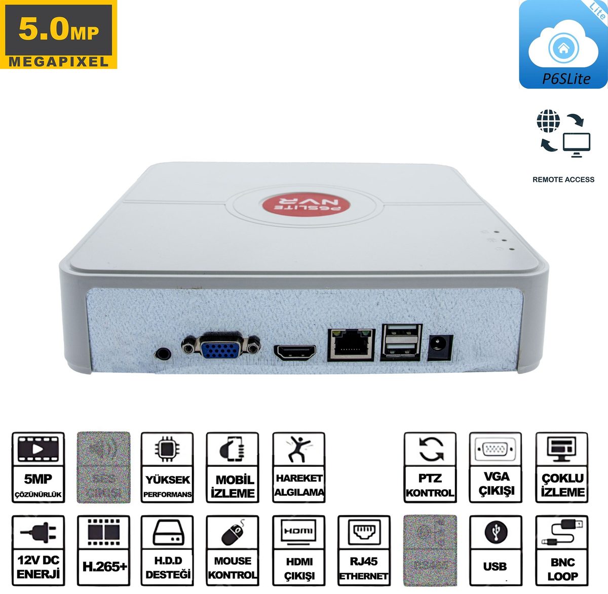 Kadraj Kadraj NVR Kayıt Cihazı 9 Kanal 5MP 1080P H265 5in1 Hibrit P6SLite - görsel 3