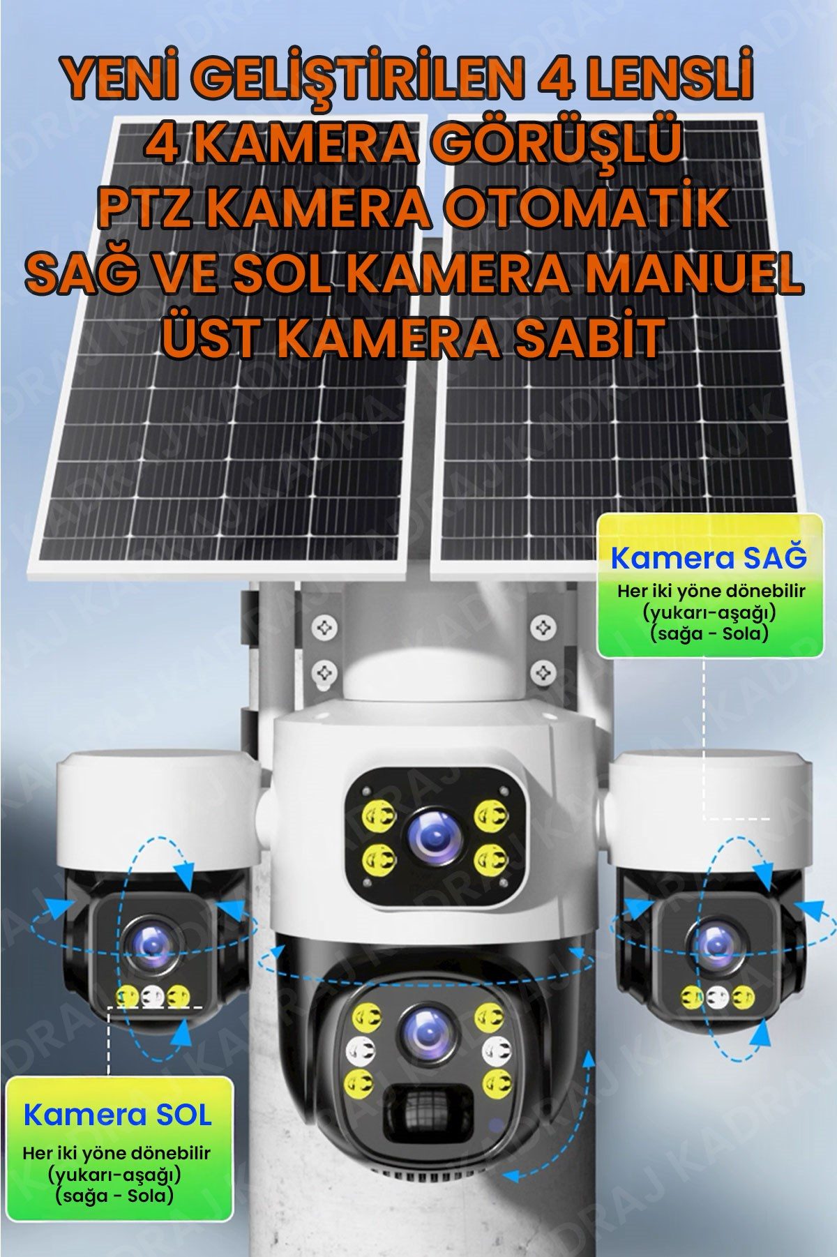 Kadraj Kadraj X34B – 4 Kameralı, 4G Sim Kartlı, 2 Solar Panel Destekli, 50GB Türk Telekom M2M Hat Hediyel - görsel 2