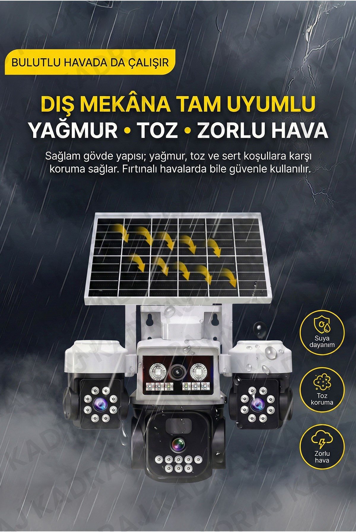 Kadraj Polis Çakarlı WIFI Kamera , Dahili Batarya , Solar Panel , Sesli Konuşma , Alarm , Okam Uygulama - görsel 9