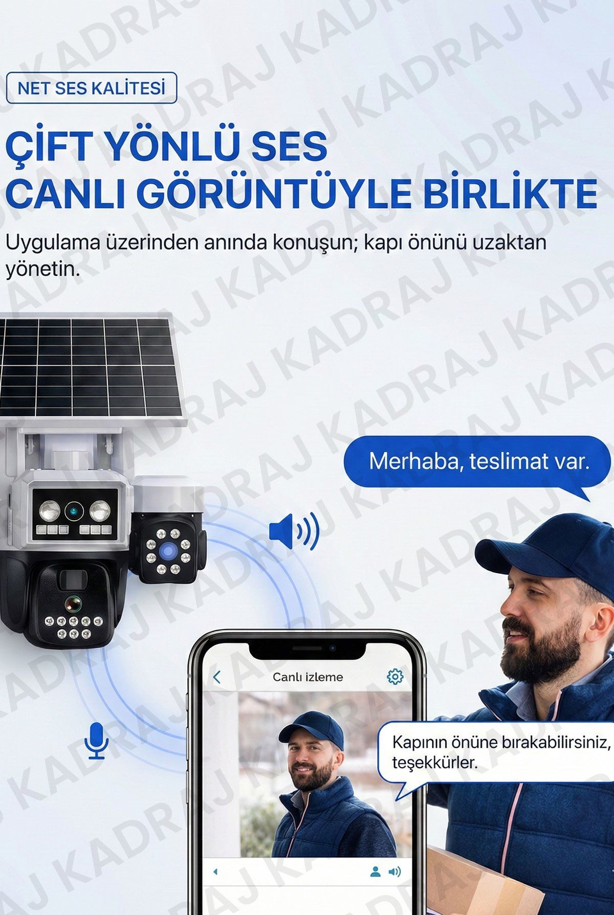 Kadraj Polis Çakarlı WIFI Kamera , Dahili Batarya , Solar Panel , Sesli Konuşma , Alarm , Okam Uygulama - görsel 11