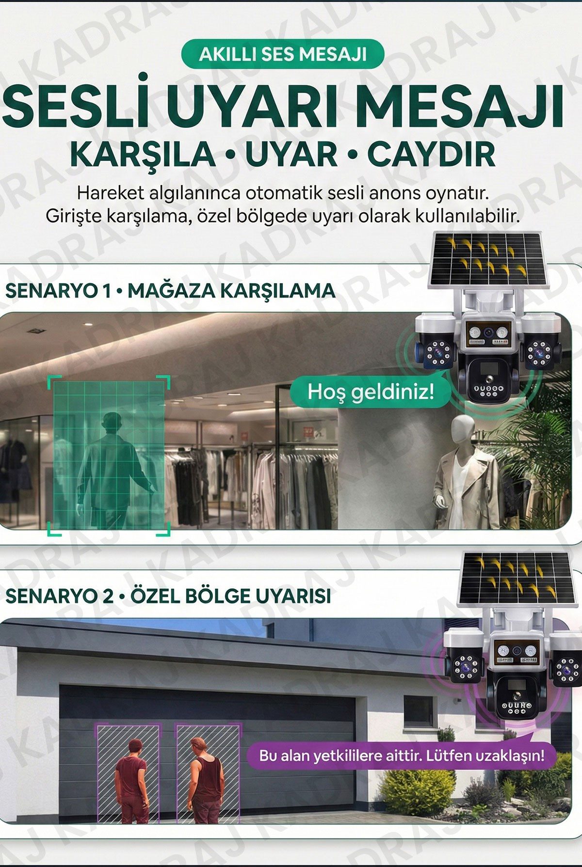 Kadraj Polis Çakarlı WIFI Kamera , Dahili Batarya , Solar Panel , Sesli Konuşma , Alarm , Okam Uygulama - görsel 13