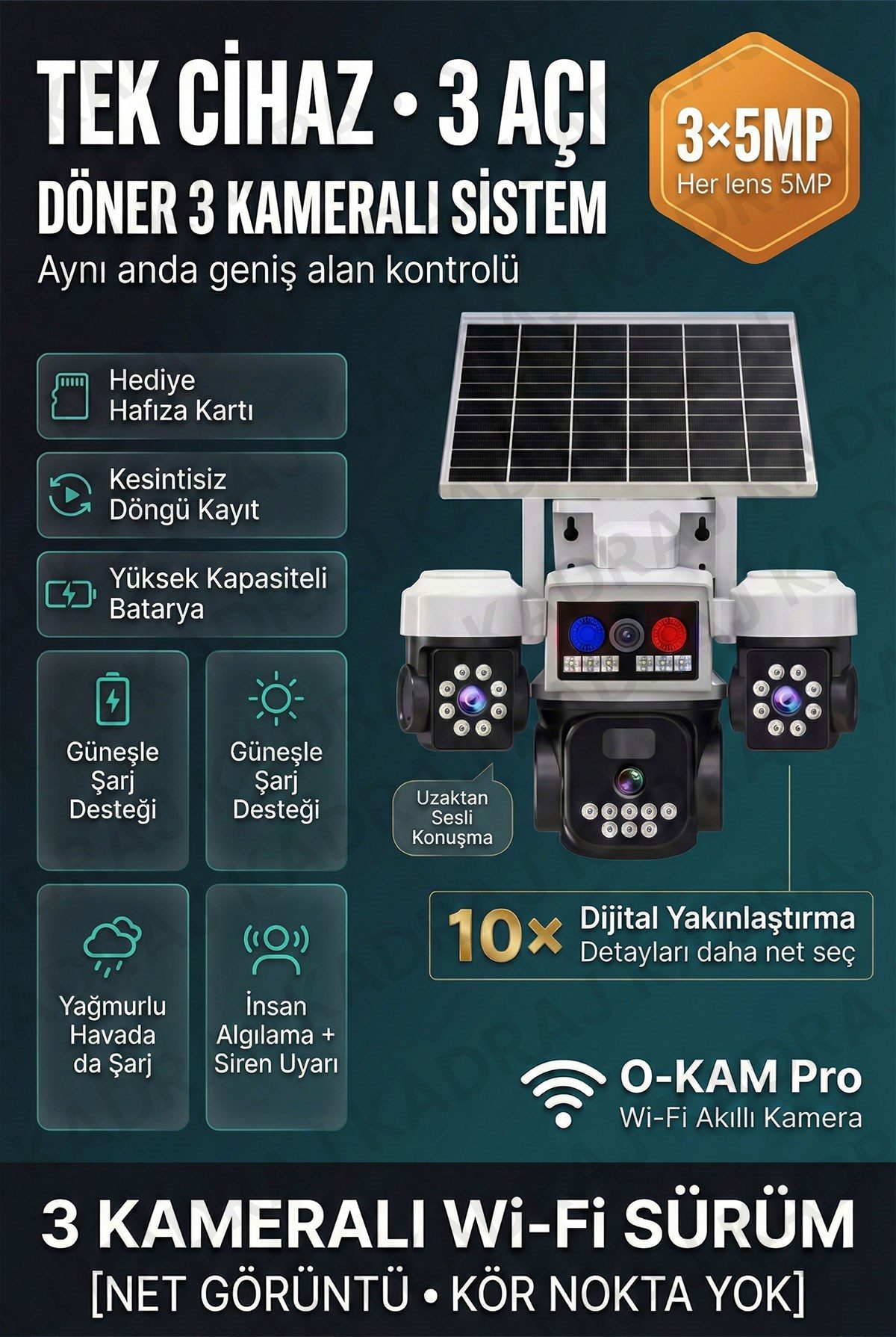 Kadraj Polis Çakarlı WIFI Kamera , Dahili Batarya , Solar Panel , Sesli Konuşma , Alarm , Okam Uygulama