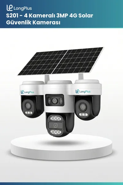 Longplus 4 kameralı 3MP solar 4G güvenlik kamerası entegre güneş paneli ve hareketli PTZ lensi