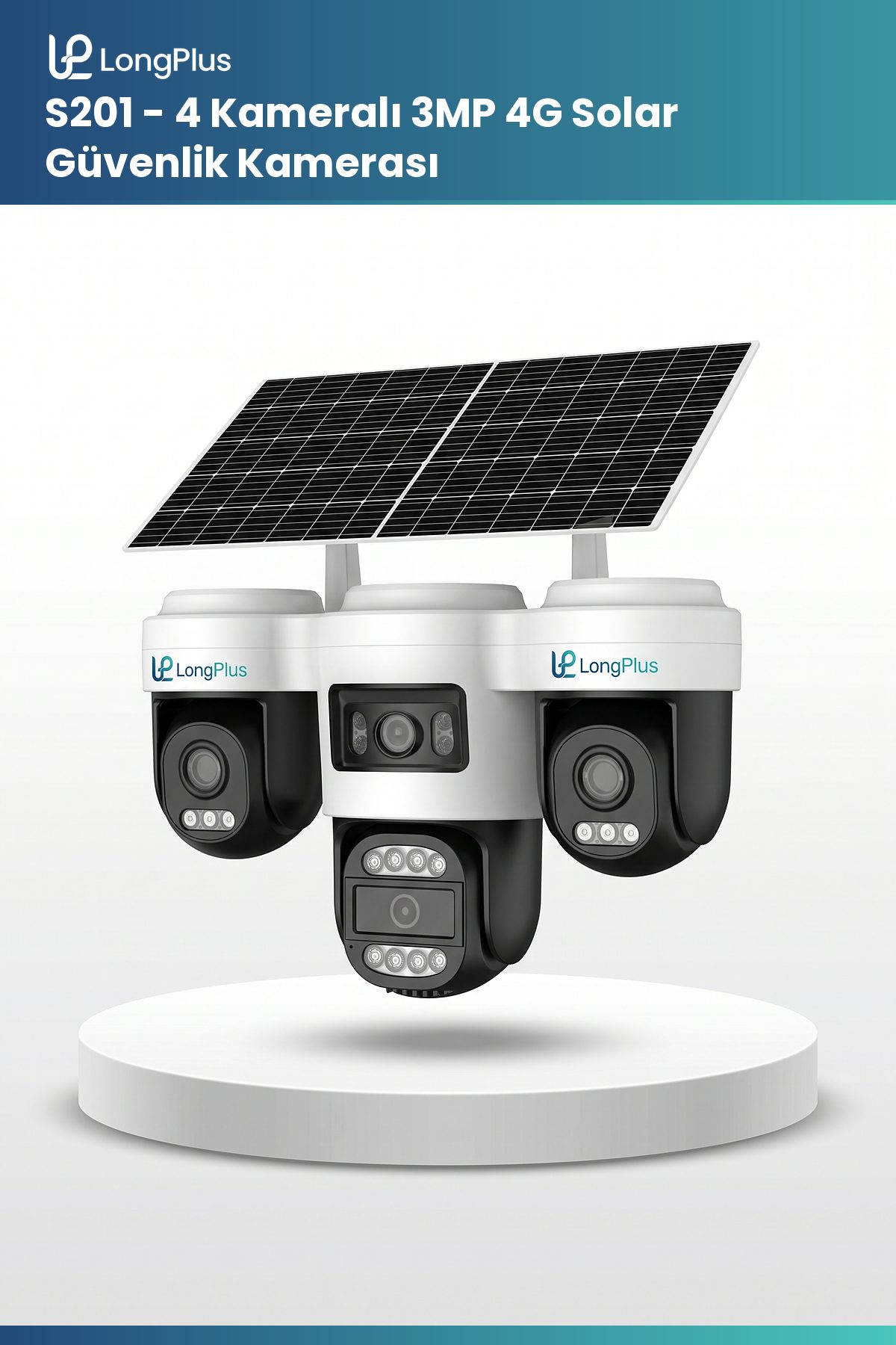 Longplus 4 kameralı 3MP solar 4G güvenlik kamerası entegre güneş paneli ve hareketli PTZ lensi