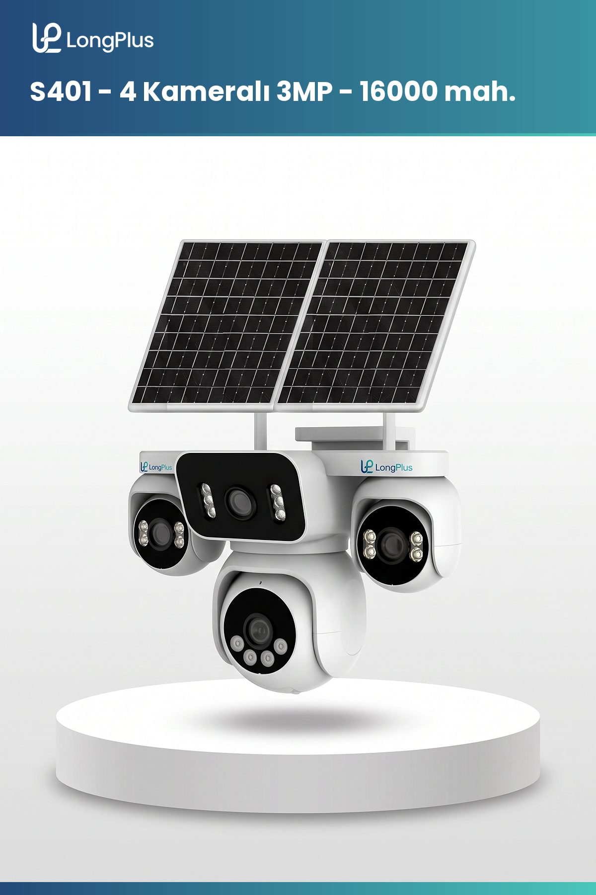 Longplus S401 4 kameralı 3MP 4G güvenlik kamerası ve solar panelli enerji ünitesi