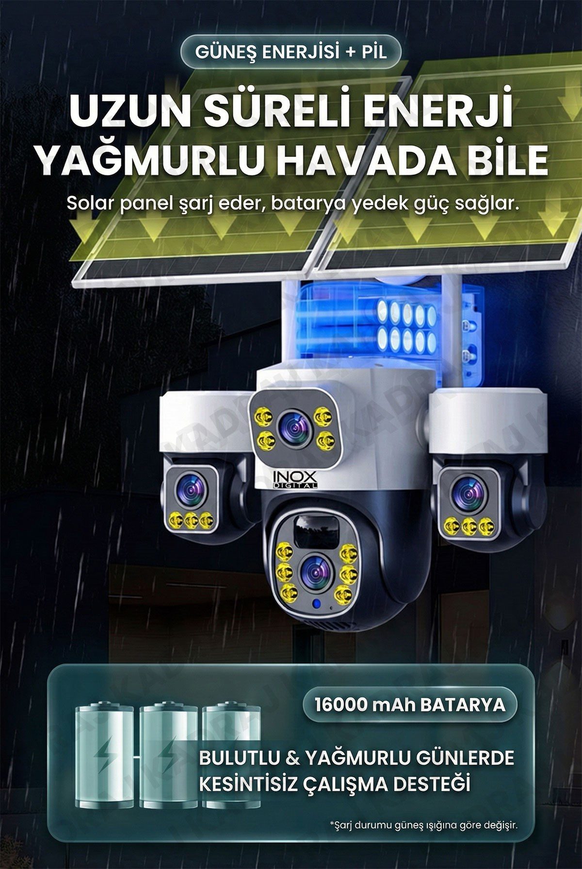 Kadraj Sim Kartlı, 4 Kameralı , Güneş Enerjili, Solar Panelli Kamera, 180GB TURKCELL Yıllık Hat, 128GB SD Kart, 16000mah - görsel 12