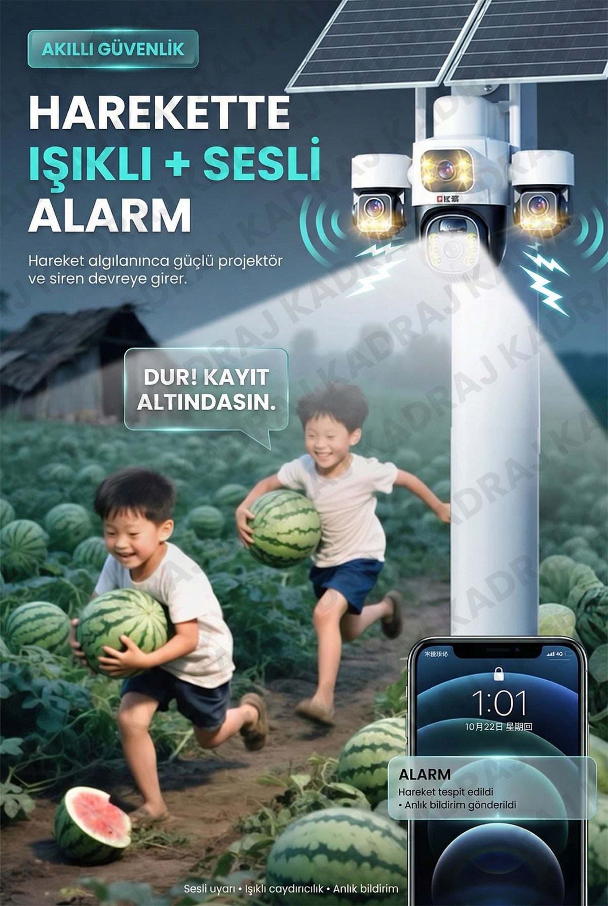 Kadraj Sim Kartlı, 4 Kameralı , Güneş Enerjili, Solar Panelli Kamera, 180GB TURKCELL Yıllık Hat, 128GB SD Kart, 16000mah - görsel 11
