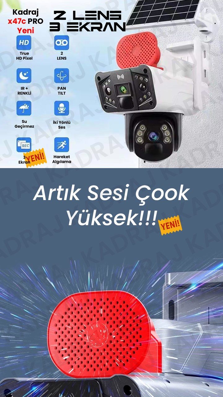 Kadraj Sim Kartlı Güvenlik Kamerası, Solar Panelli Kamera, 4G X47C PRO Güvenlik Kamerası, İnsan Takibi, Alarm, 3 EKRANLI Solar Kamera - görsel 2