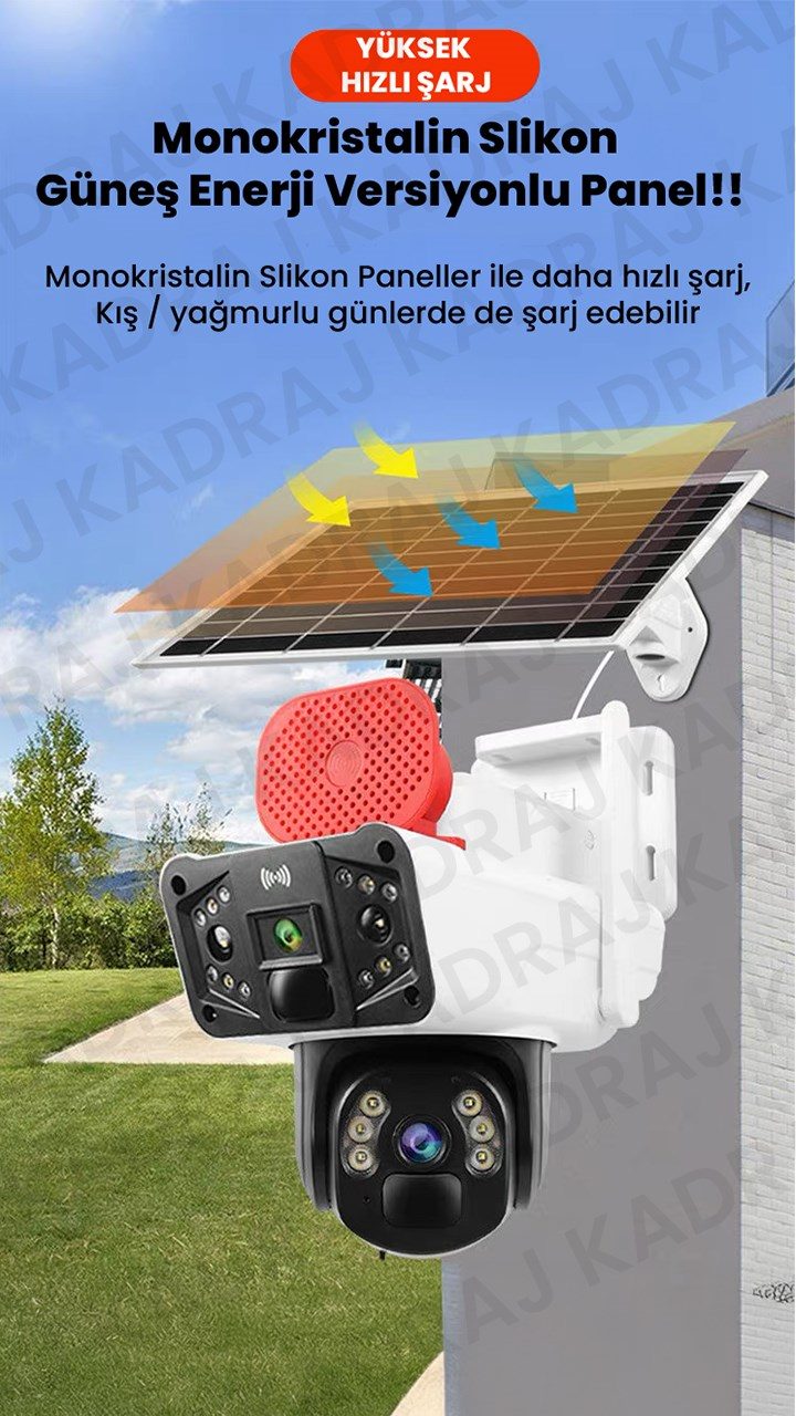 Kadraj Sim Kartlı Güvenlik Kamerası, Solar Panelli Kamera, 4G X47C PRO Güvenlik Kamerası, İnsan Takibi, Alarm, 3 EKRANLI Solar Kamera - görsel 3