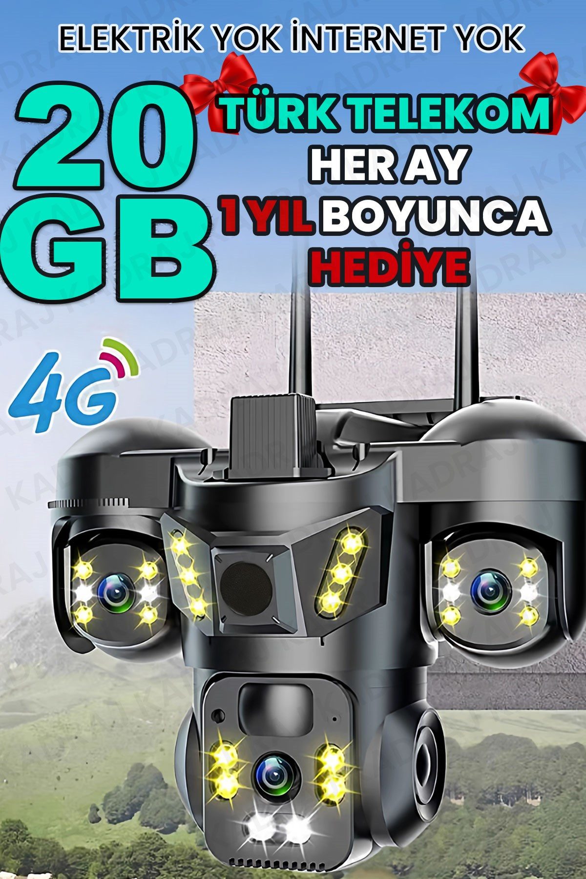 Kadraj Sim Kartlı Kamera, 3 Kameralı, Solar Panelli, 20GB TURK TELEKOM Hat Dahil, İnsan Algılama, Sesli Konuşma, Alarm,X66B - görsel 6