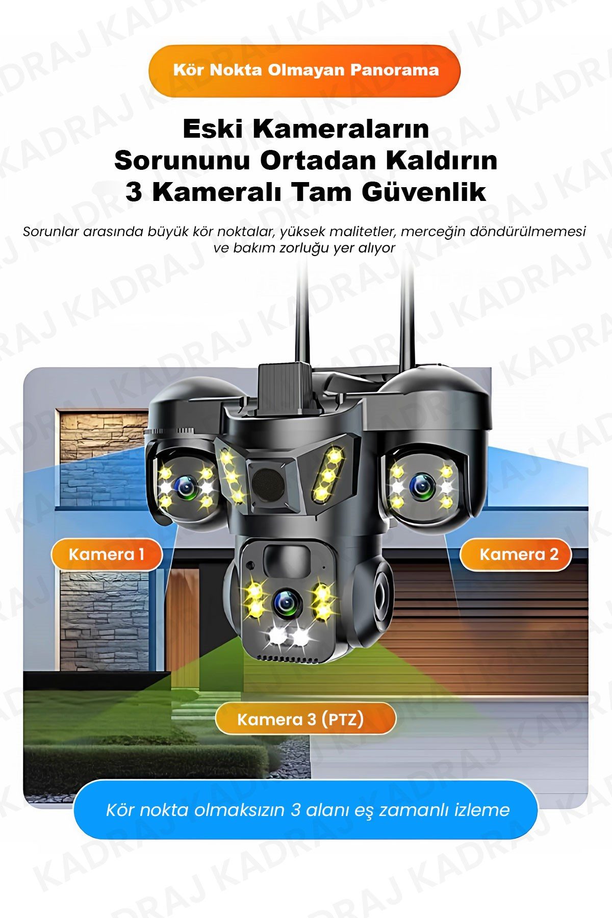 Kadraj Sim Kartlı Kamera, 3 Kameralı, Solar Panelli, 20GB TURK TELEKOM Hat Dahil, İnsan Algılama, Sesli Konuşma, Alarm,X66B - görsel 2