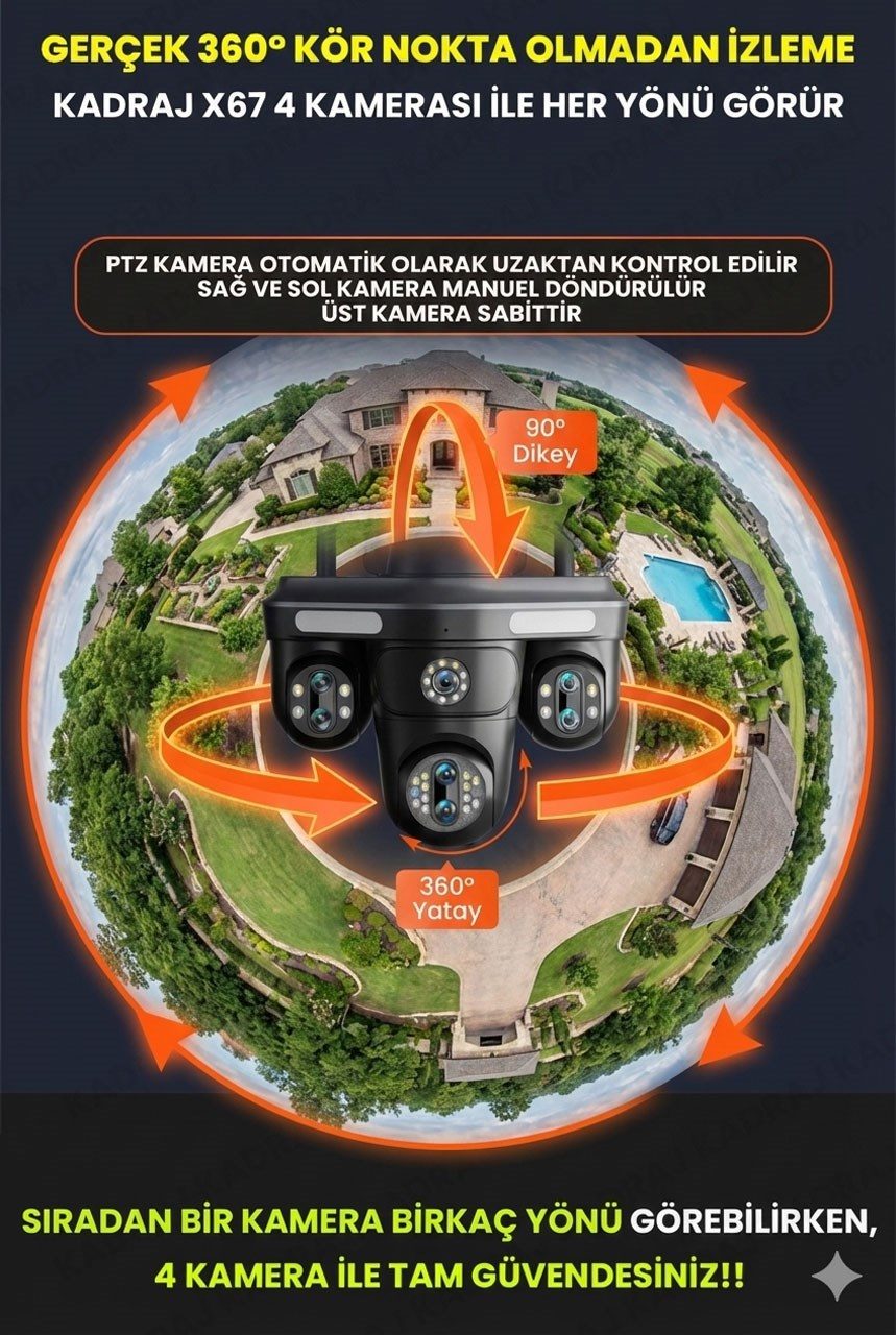 Kadraj Sim Kartlı Kamera | 4 Kameralı Güvenlik Kamerası | Her ay 15GB Turkcell 1 Yıl Hediyeli, 7/24 Kayıt Aov, 20.000mah Batarya - görsel 2