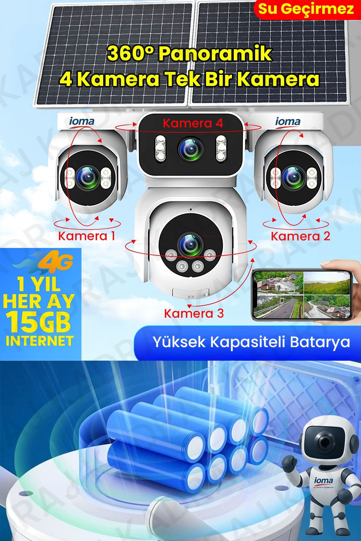 IOMA Sim Kartlı Kamera , Güneş Enerjili 4 Kameralı Solar Panelli Kamera , 20000 Mah | 2 Solar Panel | 4G | IOMA - görsel 2