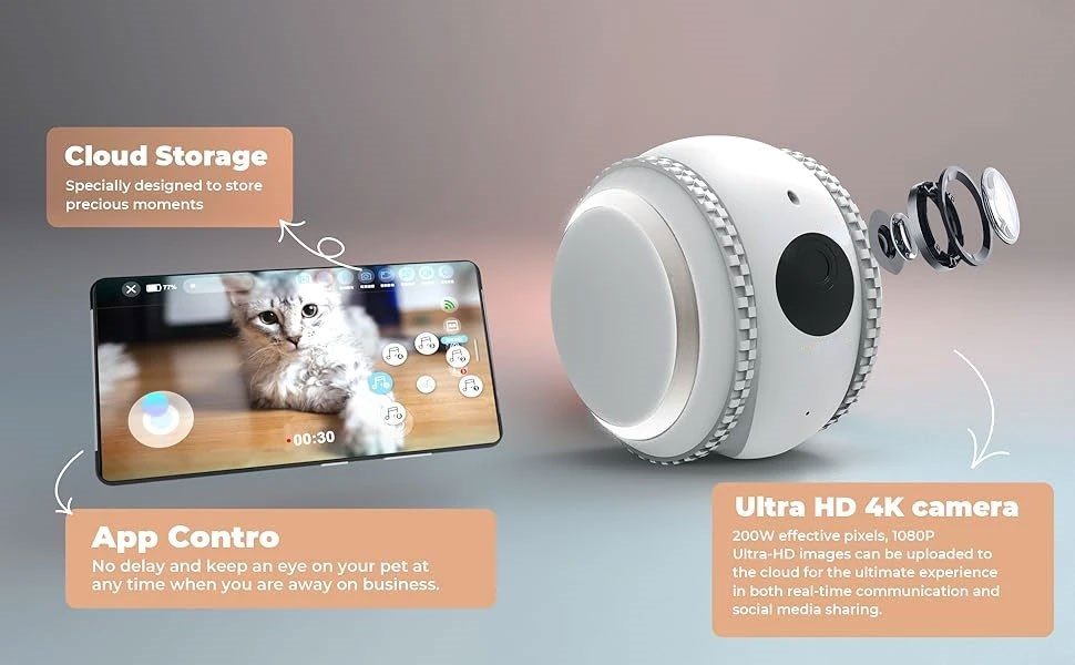 Kadraj Smart PET Robot Kedi Köpek Kamerası - Evcil Hayvan Kamerası