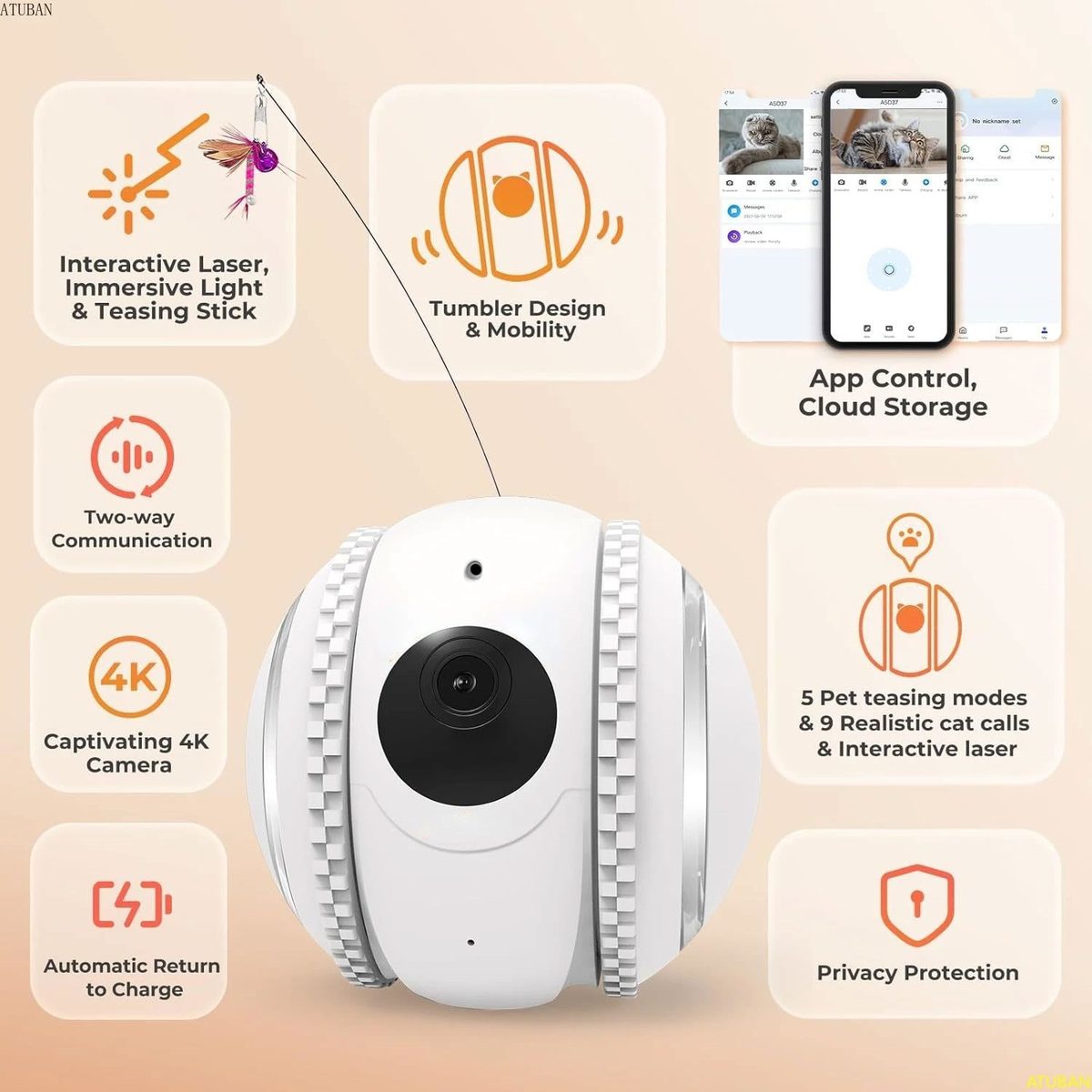 Kadraj Smart PET Robot Kedi Köpek Kamerası - Evcil Hayvan Kamerası - görsel 3