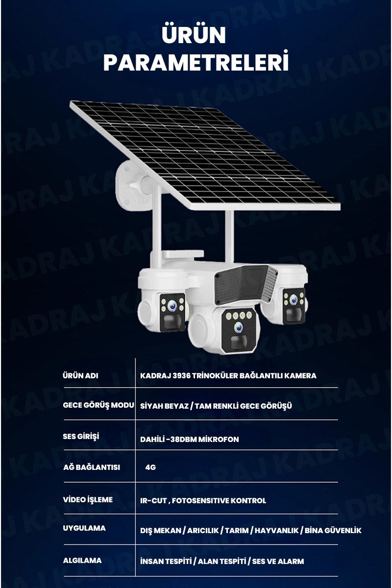 Kadraj Solar Kamera - Güneş Enerjili Kamera - Sim Kartlı Kamera - 15MP - 3 LENS - 3 KAMERALI GÜVENLİK KAMERASI - 12000MAH BATARYA - UZAKTAN İZLEME - görsel 4