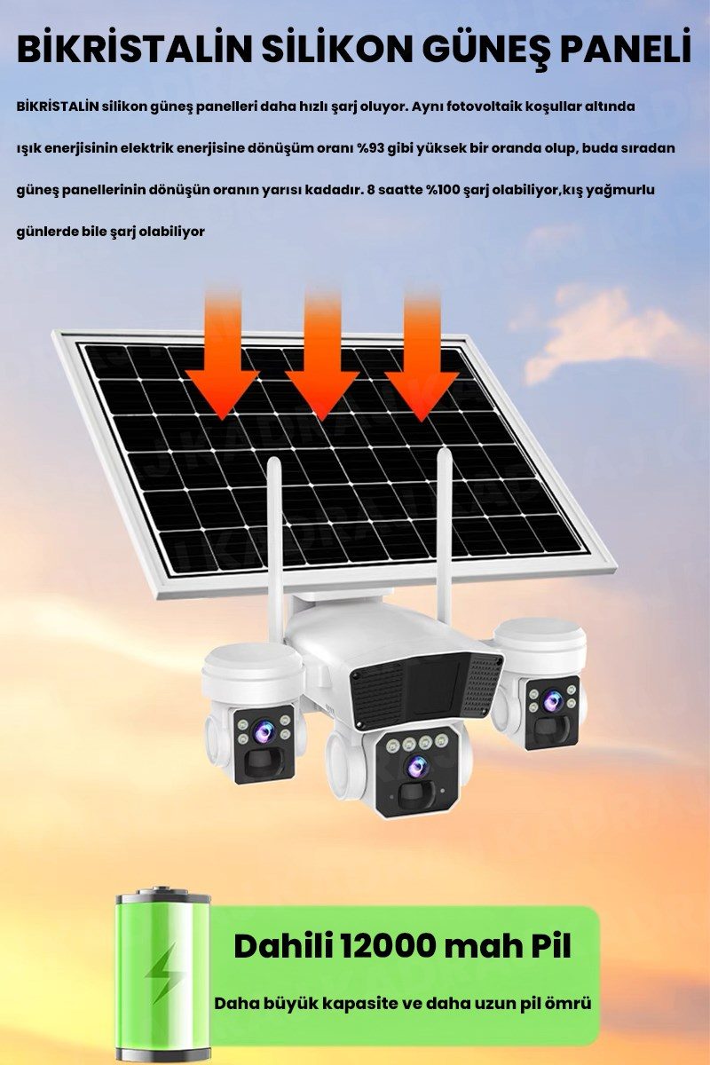 Kadraj Solar Kamera - Güneş Enerjili Kamera - Sim Kartlı Kamera - 15MP - 3 LENS - 3 KAMERALI GÜVENLİK KAMERASI - 12000MAH BATARYA - UZAKTAN İZLEME - görsel 5