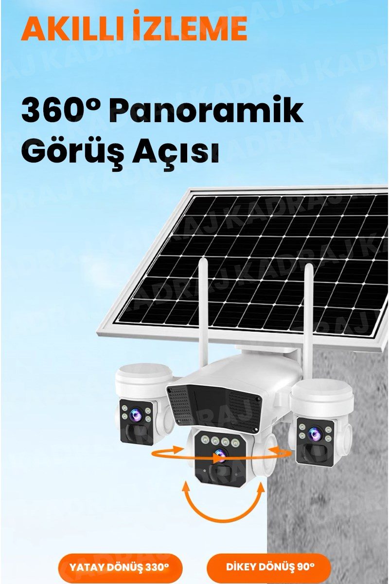 Kadraj Solar Kamera - Güneş Enerjili Kamera - Sim Kartlı Kamera - 15MP - 3 LENS - 3 KAMERALI GÜVENLİK KAMERASI - 12000MAH BATARYA - UZAKTAN İZLEME - görsel 9