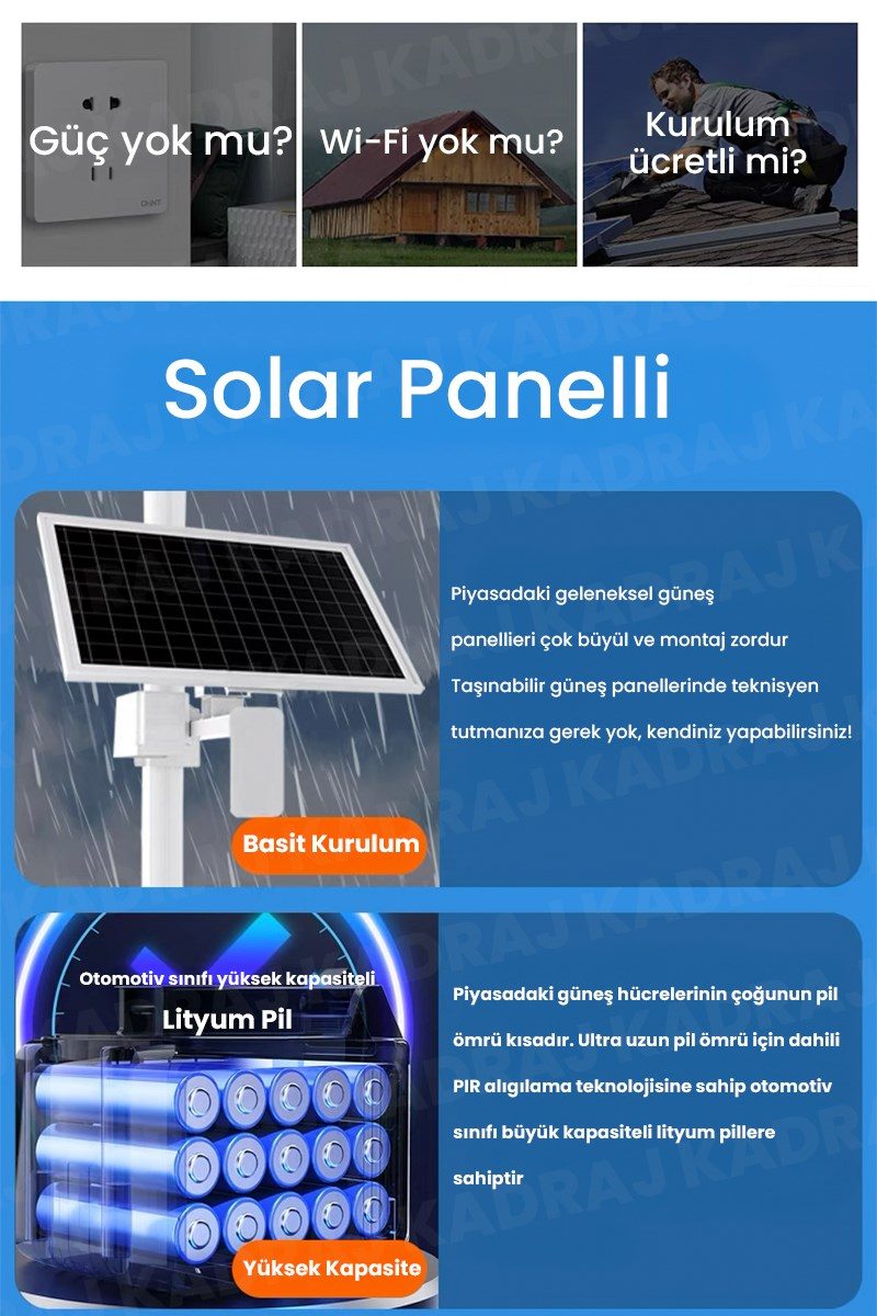 Kadraj Solar Kamera - Güneş Enerjili Kamera - Sim Kartlı Kamera - 15MP - 3 LENS - 3 KAMERALI GÜVENLİK KAMERASI - 12000MAH BATARYA - UZAKTAN İZLEME - görsel 2