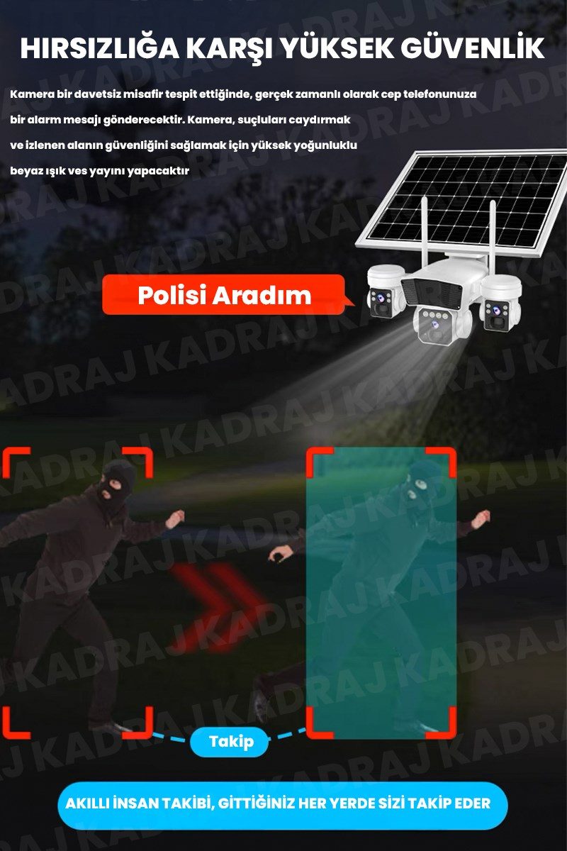 Kadraj Solar Kamera - Güneş Enerjili Kamera - Sim Kartlı Kamera - 15MP - 3 LENS - 3 KAMERALI GÜVENLİK KAMERASI - 12000MAH BATARYA - UZAKTAN İZLEME - görsel 6