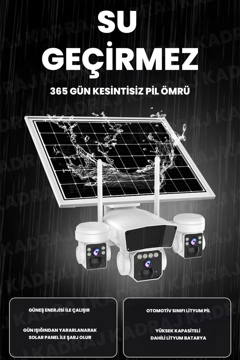 Kadraj Solar Kamera - Güneş Enerjili Kamera - Sim Kartlı Kamera - 15MP - 3 LENS - 3 KAMERALI GÜVENLİK KAMERASI - 12000MAH BATARYA - UZAKTAN İZLEME - görsel 4