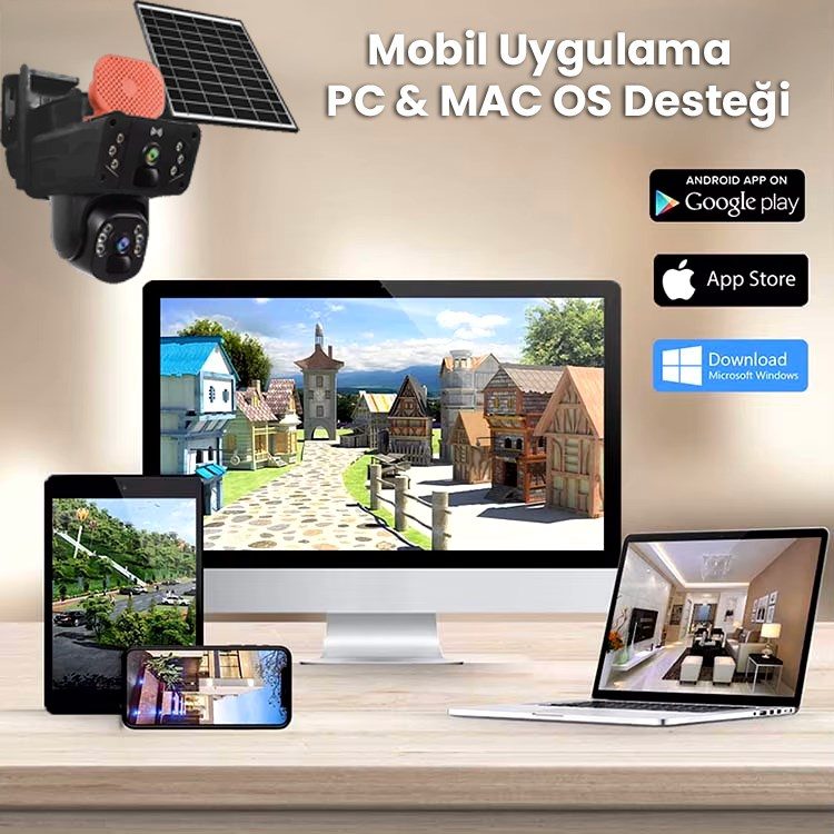 Solar Panelli, Güneş Enerjili, SIM Kartlı 4G, 6MP Çift Lensli PTZ Güvenlik Kamerası – Hareket Algılama 128 GB SD Kart Hediyeli - görsel 5