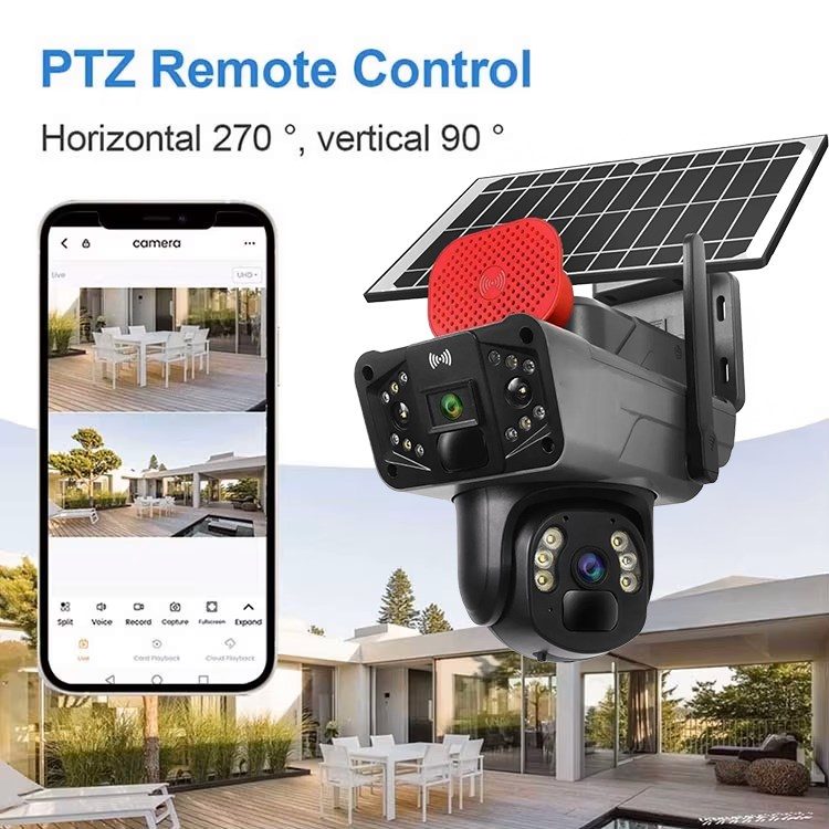 Solar Panelli, Güneş Enerjili, SIM Kartlı 4G, 6MP Çift Lensli PTZ Güvenlik Kamerası – Hareket Algılama 128 GB SD Kart Hediyeli - görsel 4