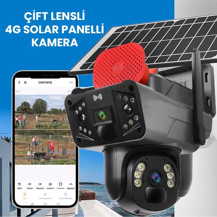 Solar Panelli, Güneş Enerjili, SIM Kartlı 4G, 6MP Çift Lensli PTZ Güvenlik Kamerası – Hareket Algılama 128 GB SD Kart Hediyeli - görsel 2