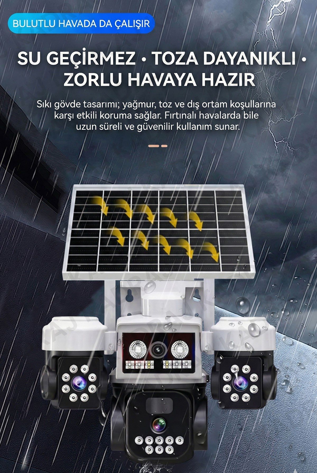 Kadraj Solar Panelli + WIFI Kamera, Dahili Batarya , 3 LENS, Polis Çakarı, Sesli Alarm, 2 Yönlü Konuşma, Anlık Bildirim - görsel 9